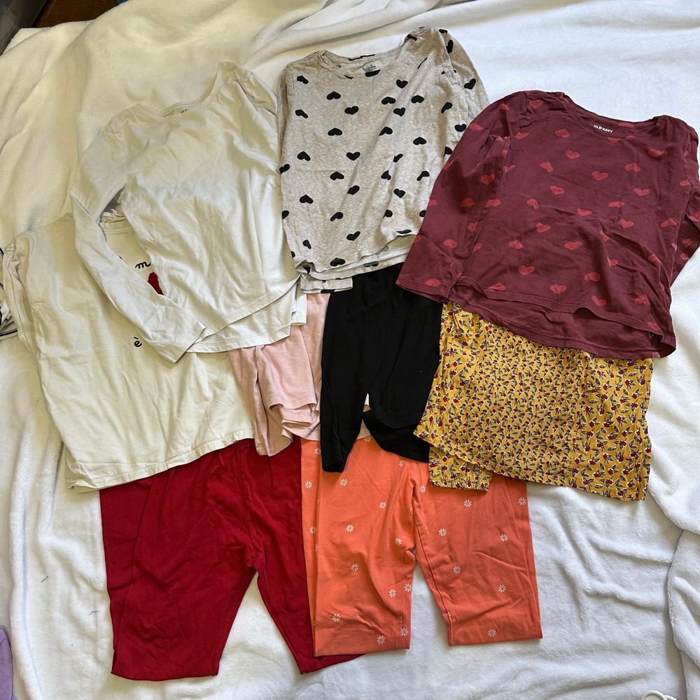 Girls Old Navy Clothing Lot 9pc Hearts Floral Long Sleeve Tops and Leggings 10Y